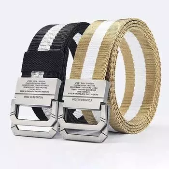 Мужской ремень Trend Double Loop Buckle ремень из холста Женский ремень с брюками-карго Джинсовый ремень Спортивный ремень на открытом воздухе Ремни без перфорации 120cm