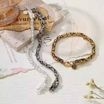 Мужской ретро-браслет Yunjin в стиле хип-хоп с тотемом дракона Hip Hop Bracelet античный серебряного