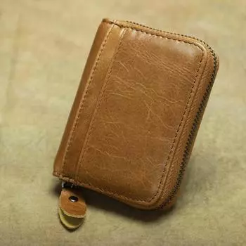 Мужской RFID-держатель для кредитных карт в европейском стиле ретро, чехлы для удостоверений личности, тонкие монеты, небольшие ключи для мелочи, кошелек на молнии кофейный
