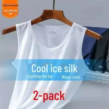 Мужской сетчатый жилет без рукавов Ice Silk Mesh - впитывающий пот, свободный крой, спортивная рубашка XXL, Wide Shoulder Vest чёрный