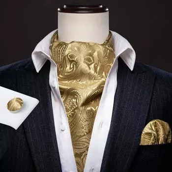 Мужской шелковый галстук Ascot с узором пейсли Barry.Wang, модный комплект с золотым галстуком и карманными квадратными запонками AS-0023