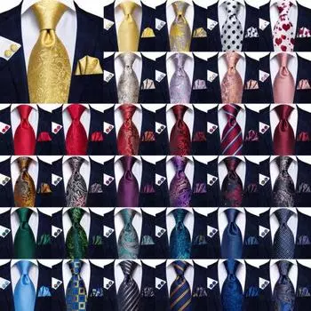 Мужской шелковый галстук Hi-Tie, полосатый однотонный галстук с узором пейсли, карманные квадратные запонки N-3200