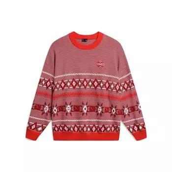 Мужской свитер Li Ning Sport Lifestyle Series с принтом в виде ромба и цветными блоками, с круглым вырезом, малиново-красный AMBT247-2 S