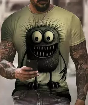 Мужской свитер с рисунком «Монстр в панике», 3D, короткий рукав, круглый вырез, свободная футболка, летняя уличная одежда, футболки, топы, одежда XS