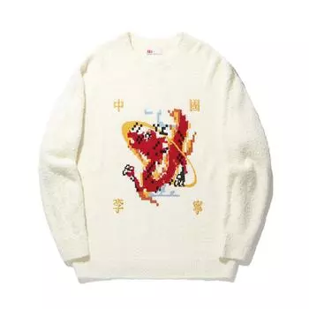 Мужской трикотажный свитер Li Ning Daily Prosperity Series свободного кроя с принтом, круглым вырезом и длинными рукавами, цвет молочный AMBU061-2 S