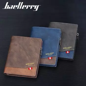 Мужской винтажный короткий кошелек Baellerry с несколькими отделениями для карт, лоскутный держатель для карт, кошелек для монет на молнии
