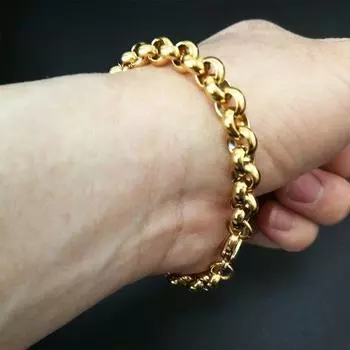 Мужской женский браслет из нержавеющей стали шириной 7 мм золотого цвета, ювелирные изделия диаметром 18-24 см 18cm