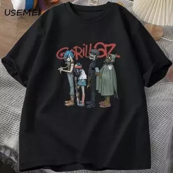 Музыкальная группа Gorillaz PUNK ROCK Футболка унисекс женская летняя 90-х годов хлопковые футболки с круглым вырезом и короткими рукавами одежда винтажная футболка Y2K 4XL