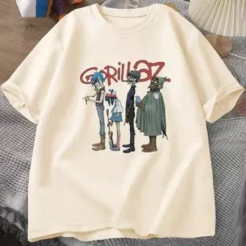 Музыкальная группа Gorillaz PUNK ROCK Футболка Мужчины Женщины Лето 90-х годов Хлопковые футболки с круглым вырезом и короткими рукавами Одежда Винтаж Y2K Одежда Футболка XXL