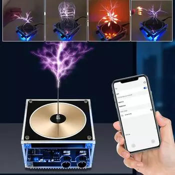 Музыкальная катушка Тесла Bluetooth Mini Tesla Coil Music Box Speaker AC110-240V 120W Напряжение Импульсный Электродуговой Генератор Подарок Другу