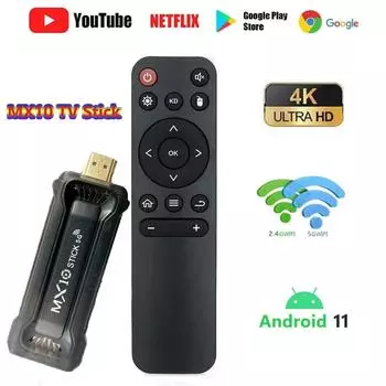 MX10 Android 11.0 TV Stick 2,4/5G WiFi Медиаплеер для Google YouTube NETFLIX Network TV Dongle