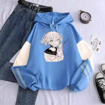 My Hero Academia Himiko Toga Harajuku принтованный капюшон пэчворк толстовка смешной мультяшный костюм зимние женские большие толстовки XS бежевый