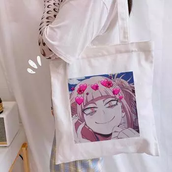 My Hero Academia Himiko Toga Сумки для покупок Ulzzang Сумка-шоппер с принтом Холстовая большая сумка Сумки Женская сумка Harajuku Сумки на плечо