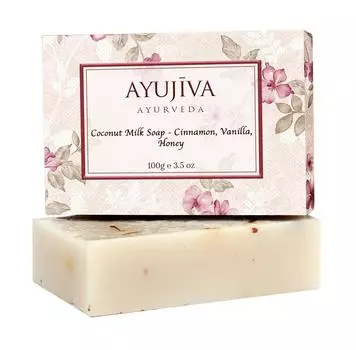 Мыло с Кокосовым Молоком, Корицей, Ванилью и Медом (100 г), Luxury Classic Coconut Milk Soap with Cinnamon, Vanilla, Honey, Ayujiva Ayurveda 16.2375