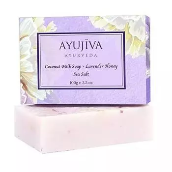 Мыло с Кокосовым молоком, Лавандой, Медом и Морской солью (100 г), Luxury Classic Coconut Milk Soap With Lavender Honey Sea Salt, Ayujiva Ayurveda 16.2375