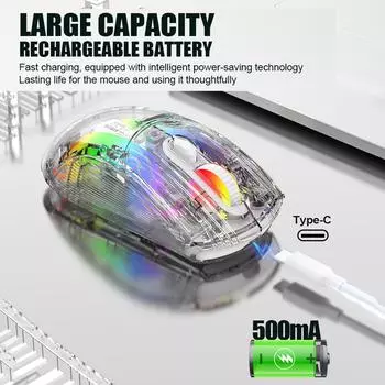 Мышь XYH20 BT5.0 2,4G Беспроводная мышь 3 режима 2,4G Беспроводная BT5.0 и USB Проводная прозрачная RGB чёрный