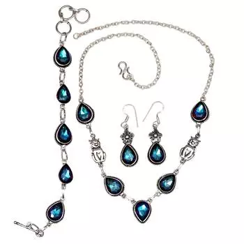 Mystic Topaz Titanium Handmade For Birthday Gift Jewelry Set 18-20