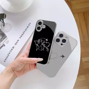 Чехол для телефона N121 Aircraft trajectory art для iPhone 16 15 Pro Max Samsung S24 A54 A35 Xiaomi Redmi Note 13 Pro Huawei Plated Frame Tempered Glass Cover for iPhone 6/6S
