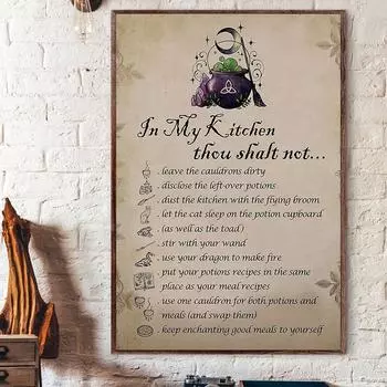 На моей кухне вы не можете плакат ведьмы, забавная ведьма, магия, скандинавская настенная живопись на холсте, картина для гостиной, домашний декор, безрамный 21cm30cm No Frame