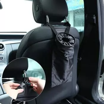 На спинку автомобильного сиденья висит моющийся мешок для мусора из ткани Оксфорд, мешок для мусора, мусорное ведро чёрный