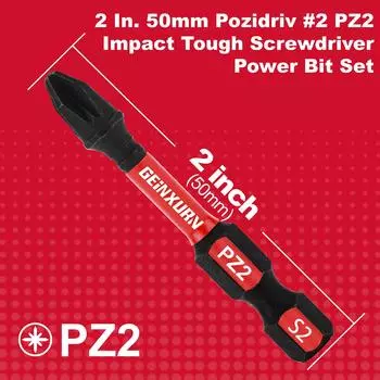 Набор бит для отвертки Geinxurn 2 дюйма Pozidriv #2 PZ2 Impact Tough, набор бит для отвертки из легированной стали S2 2Inches