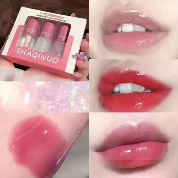 Набор блесков для губ Water Gloss Lip Glaze, 3 предмета, увлажняющий крем длительного действия, бальзам для губ, средство для коррекции морщин на губах, антипригарный стаканчик, набор праймеров для губ Y2K Hot
