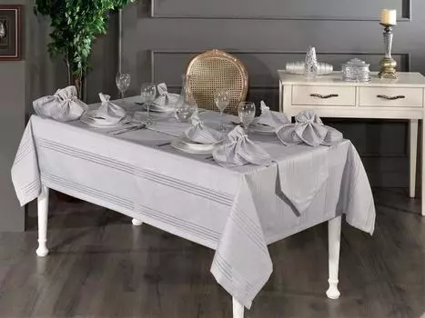 Набор Corvver Dinner/Launch Set 26шт, Скатерть 160х220, Дорожка, Салфетки, Кольца Серый