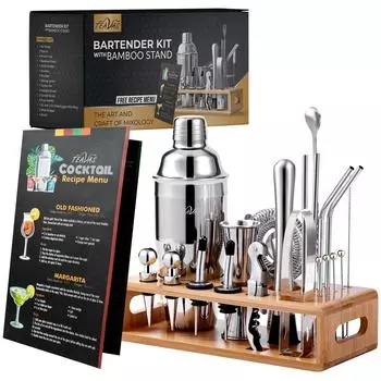 Набор для бармена Mixology из 25 предметов с шейкером для коктейлей, джиггером, миксером для коктейлей, алкоголем, шейкером, набором барной утвари