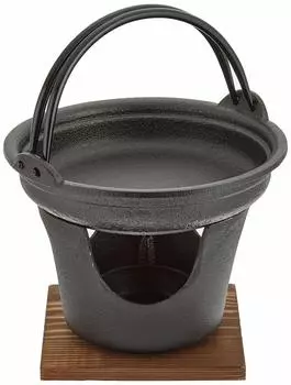 Набор для приготовления пищи Asahi Iron Nanbu Sukiyaki Pot Stove Set из литого натурального дерева, японская подставка из железа/дерева QSK41 чёрный