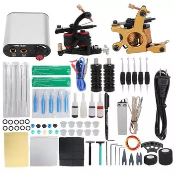 Набор для ремонта машинки для татуировки Coil Cream Tattoo Transfer Paper Clip Cord Beginner Tattoo Tool Set US Plug серебряный