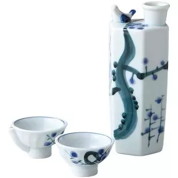Набор для сакэ Tokkuri Ochoko Set x 235 см3 Набор для сакэ Japanese Warbler Холодное сакэ из сливового дерева Фарфор Mino Ware Сделано в Японии Сетка для эля 6 H15.2см