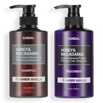 Набор для ухода за волосами Honey Macadamia из 2 средств по 500 мл с ароматом ванили [Kundal] и (Шампунь и каждый) #Янтарный #Сенсорный