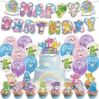 Набор для украшения дня рождения Care Bears, игрушка Carebears, персонаж аниме, розовый, детский, милый, смешной, для мальчиков и девочек, гирлянда на день рождения
