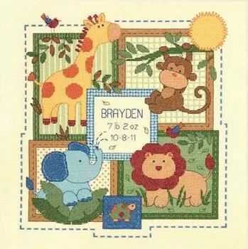 Набор для вышивки крестиком Dimensions Birth Dimensions Baby Hugs Savannah Birth Record Набор для вышивки крестиком DIM Baby Hugs