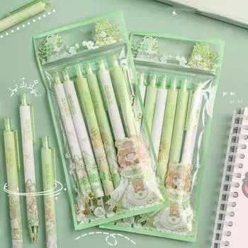 Набор гелевых ручек Matcha Party, 6 шт., шариковая ручка 0,5 мм, черный цвет, чернила для письма, офиса, школы