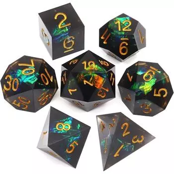 Набор игральных костей DND с острым краем, игральные кости из смолы с футляром для игральных костей, переливающиеся игральные кости D&D для RPG Dungeons and Dragons, подарок DND 1.6cm,2.2cm чёрный/зелёный