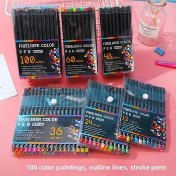 Набор из 100 ультратонких игл для рисования на водной основе 12 color outline pen чёрный