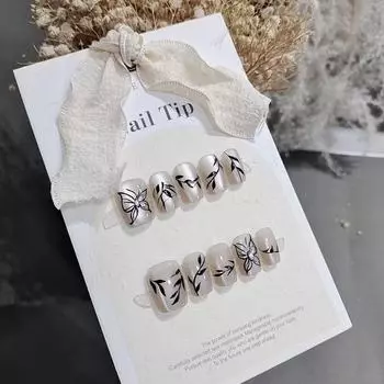 Набор из 10 ногтей в виде бабочки из листьев ивы и кошачьего глаза S082 Willow Leaf Butterfly (without tool kit); S