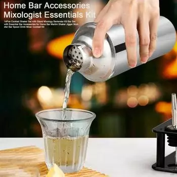 Набор из 14 шейкеров для коктейлей с подставкой, набор для бармена Mixology, барный набор с необходимыми принадлежностями для домашнего бара, шейкер для мартини, джиггер, мадлер 14PCS