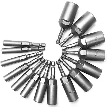 Набор из 15 сверл длиной 80 мм для гайковерта Deepen Power Nut Driver 5,5-19 мм серо-черного цвета для электроинструментов 6,35 мм с шестигранным хвостовиком для ручных инструментов