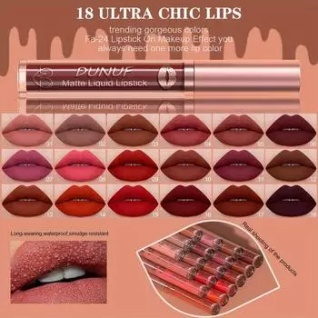 Набор из 18 матовых помад Velvet Matte Lip Stain — антипригарная, быстросохнущая, стойкая жидкая помада для всех типов кожи, увлажняющая паста