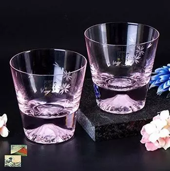 Набор из 2 бокалов Tajima Glass Fuji Glass, СДЕЛАНО В ЯПОНИИ, в коробке из павловнии с открыткой Fugaku Sanjurokkei (Тридцать шесть видов горы. Фудзи)
