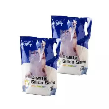Набор из 2 наполнителей для кошачьего туалета Crystal Silica Sand pH Checker, дезодорирующий минеральный порошок для кошек, туалет OFT No Mess [OFT] 3,8 л (1,5кг)