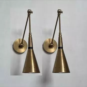 Набор из 2 настенных светильников Mid Century, бра, светильник из необработанной латуни, светильники для спальни
