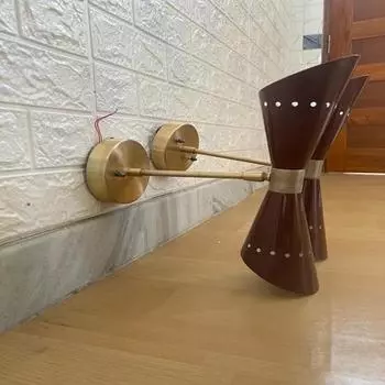 Набор из 2 настенных светильников Mid Century Modern Brass Diabolo, итальянские бра Stilnovo Double Cone, элегантные настенные светильники из латуни, светильник для ванной комнаты, прикроватный светильник