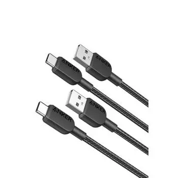 [Набор из 2 шт.] Кабель Anker 310 Heavy Duty Nylon USB-C и USB-A USB 2.0 Full Speed ??Зарядка совместима с iPhone 15 Galaxy LG Android (0,9 м Комплект из 2 шт.)