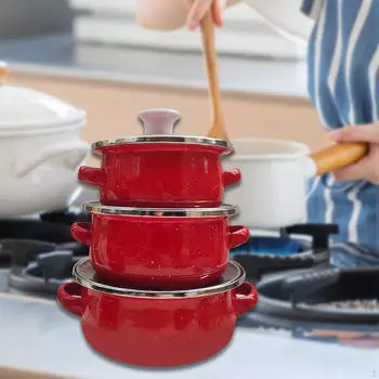 Набор из 3 эмалированных мини-кастрюль для кухни, детского питания, домашнего декора, глубоких подарков, кухонной утвари красный