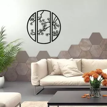 Набор из 3 предметов для настенного искусства Ginkgo Metal - черные простые линейные круглые скульптуры | Элегантный настенный декор для спальни и кухни светло-серый