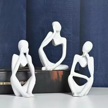 Набор из 3 статуэток мыслителя из белой смолы – абстрактное современное искусство для дома, офиса и шикарного декора, продуманный подарок на любой случай