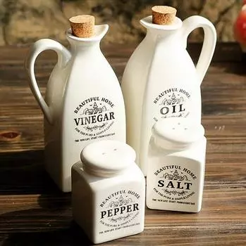 Набор из 4 бутылочек для масла и приправ из японской керамики Zakka Pure White A38-6110